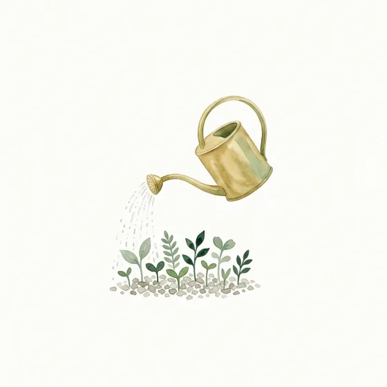 じょうろで芽に水をやる水彩イラスト